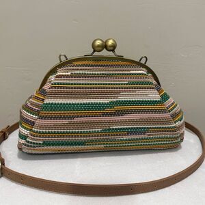 Colorful Woven Leather Handmade Retro Style Kisslock Frame Handbag, Crossbody